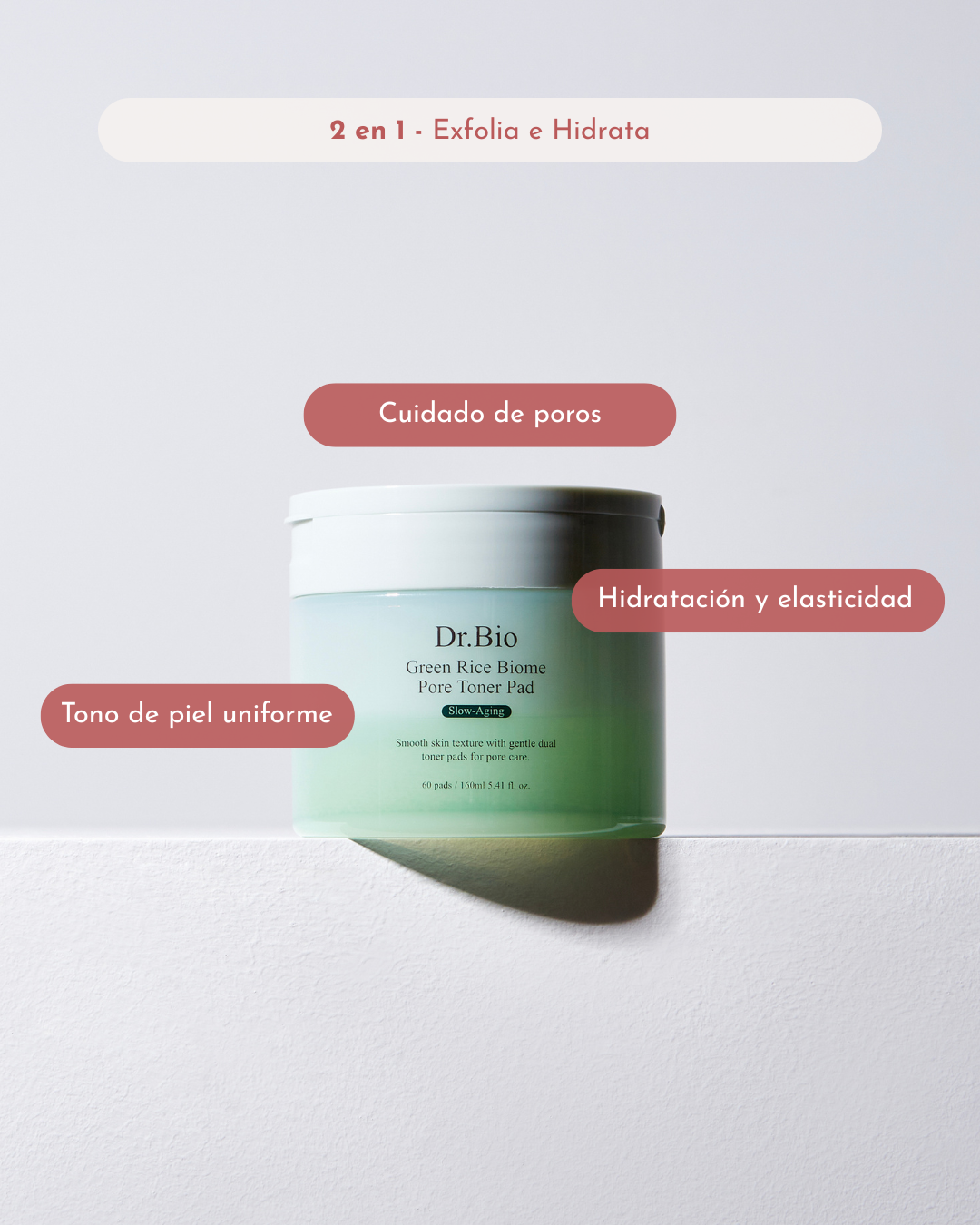 Dr. Bio Green Rice Biome Pore Toner Pad | Tónico Exfoliante 2 en 1 | 60 pads